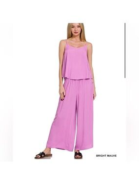 Zenana Outfitters Bright Mauve Wide-Leg Pants and Tank